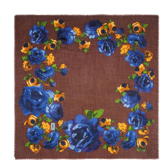 VINTAGE (est) 1970s Yves Saint Laurent Floral Wool Shawl - 54" x 54" - Picture 1 of 2